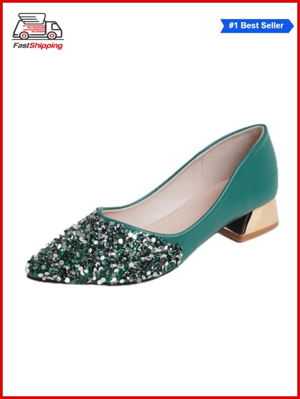 ✨ Women's Pointed Toe Rhinestone Chunky Heel Pumps Comfortable Work